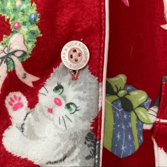 Nick & Nora Kittens Red Flannel Holiday Pajama Top Button Front - Picture 3 of 11